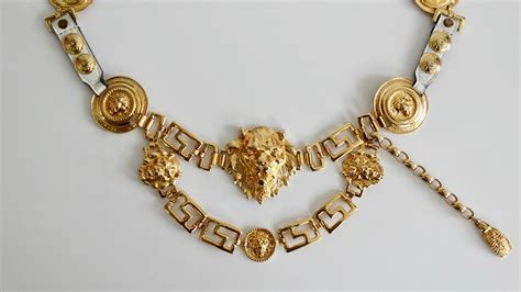 Unsigned Versace Lion Head Drop Chain Belt circa 1980’s 